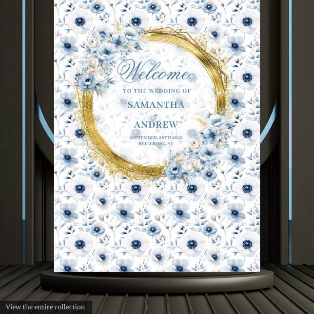 Tapiz Bandera de Boda Bohemia Soñadora Azul Claro y Dora (Dreamy Bohemian Light Blue Gold Wedding Banner Tapestry )