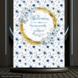 Tapiz Bandera de Boda Dorada Azul Claro Bohemio Soñador