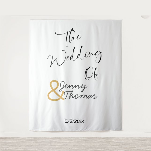 Tapiz Bandera de boda elegante simple editable (Anverso)