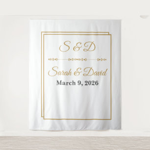 Tapiz Bandera de boda minimalista con borde dorado