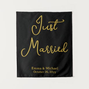 Tapiz Bandera de boda negra y dorada personalizada Cerem