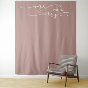 Tapiz Bandera de boda Sr. y Sra. Rosa Rubor