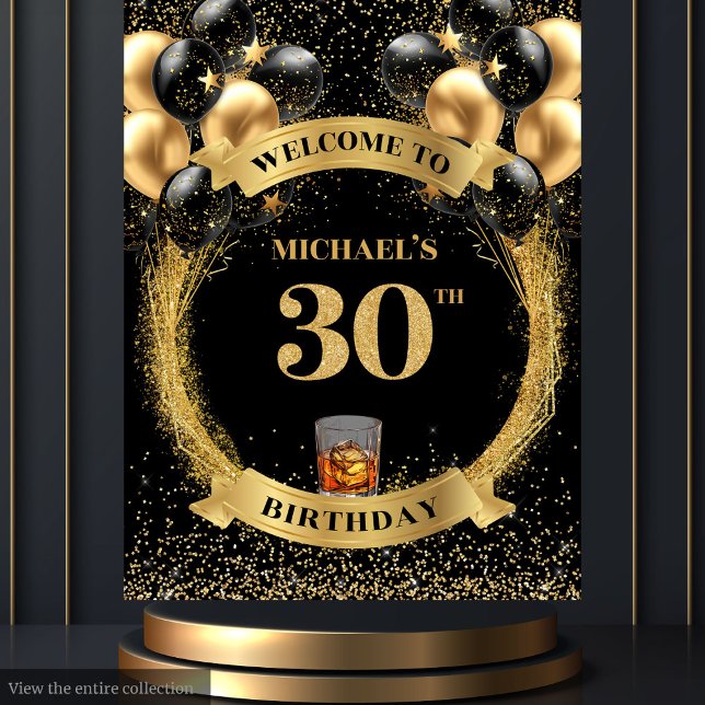 Tapiz Bandera de celebración de cumpleaños de whisky par (Classy 30 Man Birthday Whiskey Celebration Banner Tapestry)