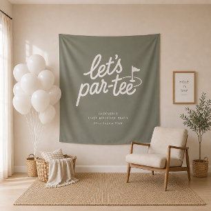 Tapiz Bandera de cumpleaños de golf 'Lets Par-tee' 1er c