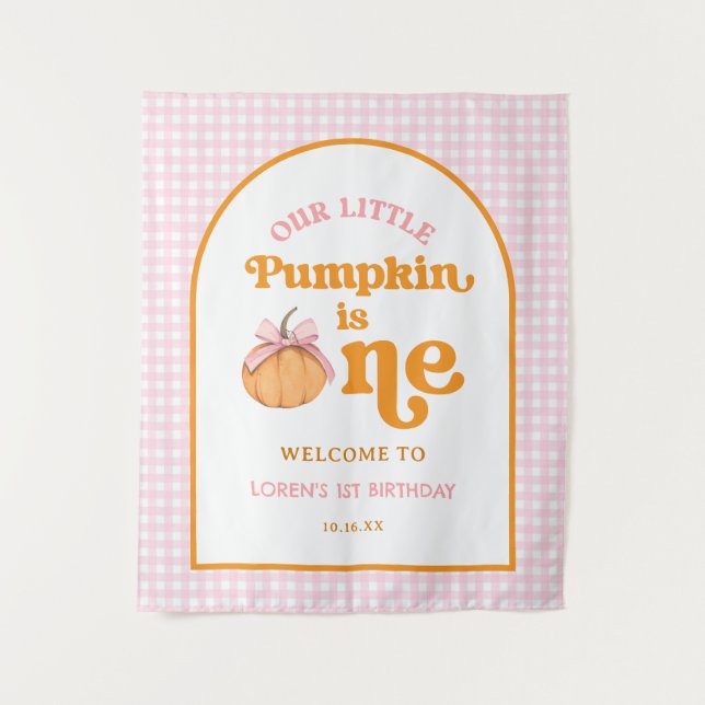 Tapiz Bandera de cumpleaños de Nuestra Pequeña Calabaza  (Anverso)