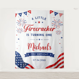 Tapiz Bandera de cumpleaños número 1 de Little Firecrack
