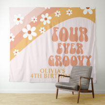 Bandera de cumpleaños número 4 Four Ever Groovy Re