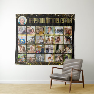 Tapiz Bandera de cumpleaños personalizada, collage de fo