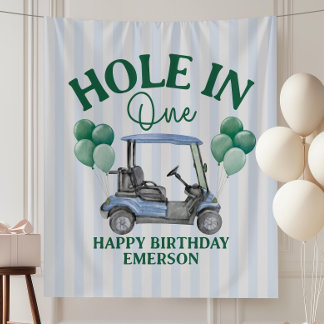 Tapiz Bandera de Cumpleaños Primero con Hole in One Tema