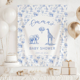 Tapiz Bandera de fiesta de bebé Niño Azul Safari Toile