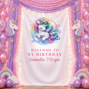 Tapiz Bandera de fiesta pastel de unicornio mágico color