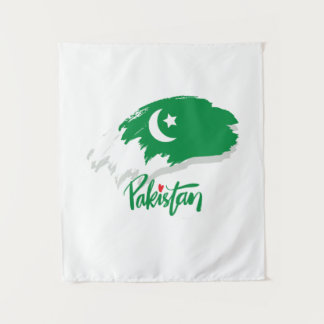 Tapiz Bandera de Pakistán con corazón de Pakistán