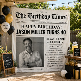 Tapiz Bandera de periódico de cumpleaños personalizada,