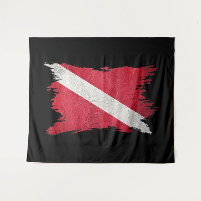 Tapiz Bandera de Scuba, pincel, buceador hacia abajo, ba (Anverso (horizontal))