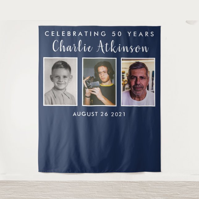 Tapiz bandera de telón de fondo de collage de fotos del  (Anverso)