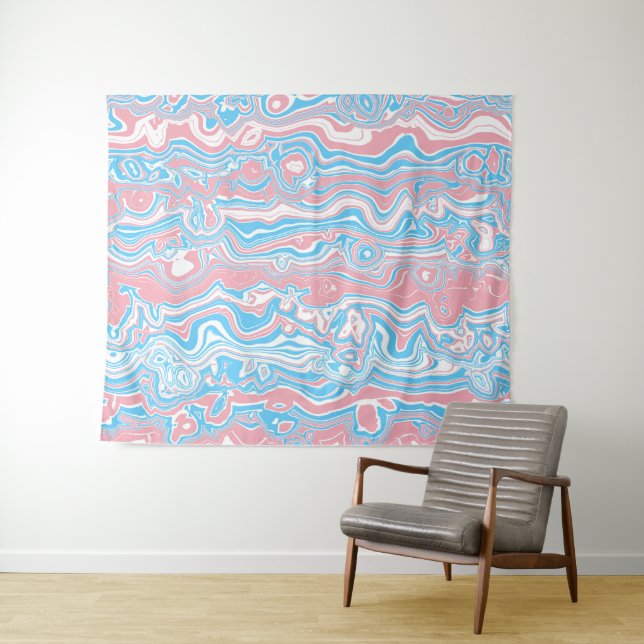 Tapiz Bandera del orgullo trans Trippy Boho Groovy Wavy  (In situ (horizontal))