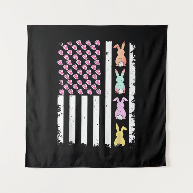 Tapiz Bandera estadounidense con conejo para el día de P (Anverso)