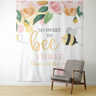 Tapiz Bandera floral rosa de abeja del día de abeja cump