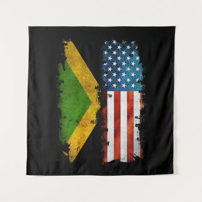 Tapiz Bandera Jamaiquina Estadounidense Jamaica Usa (Anverso)
