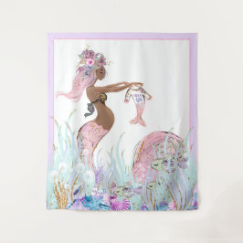 Tapiz Banderas de fondo de ducha de bebé sirena étnica