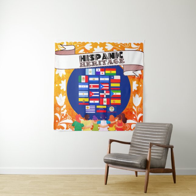 Tapiz Banderas Hispano Herencia Mes Celebración Escolar (In situ)