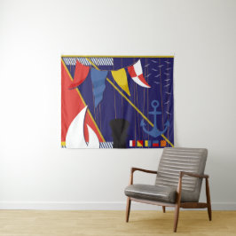 Tapiz Banderas náuticas marítimas cubiertas de un muro d