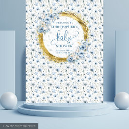 Tapiz Banderín de Baby Shower Flores Azules Doradas Dulc