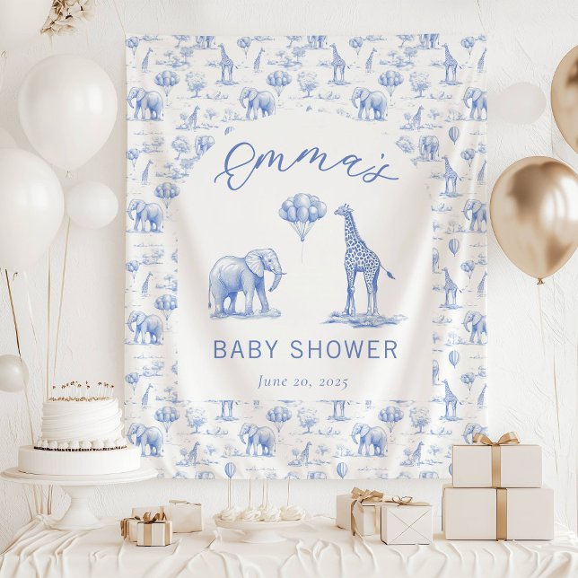 Tapiz Banderín de Baby Shower Niño Azul Safari Toile (Subido por el creador)