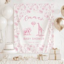 Banderín de Baby Shower Rosa Sonrosado Niña Toile 