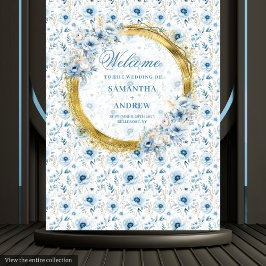 Tapiz Banderín de Boda Boho Pastel Azul Dorado Precioso