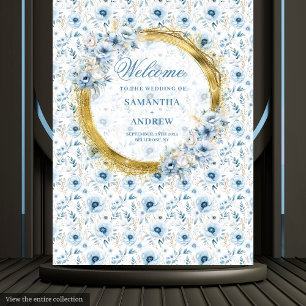 Tapiz Banderín de Boda Boho Pastel Azul Dorado Precioso