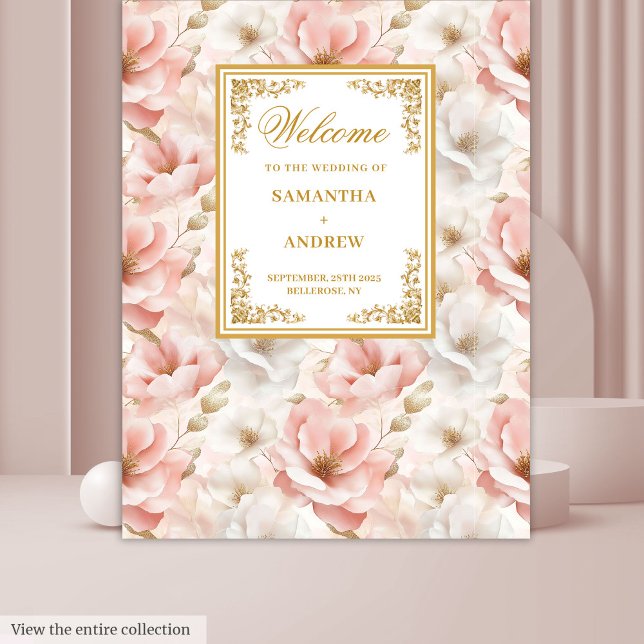 Tapiz Banderín de Boda Moderno Polvo Rosado Marfil Dorad (Modern Dusty Pink Ivory Gold Wedding Banner Tapestry)