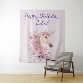Tapiz Banderín de Cumpleaños de Caballo Ponis Bonitos y