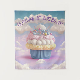 Tapiz Banderín de cumpleaños de magdalenas pastel cutre 