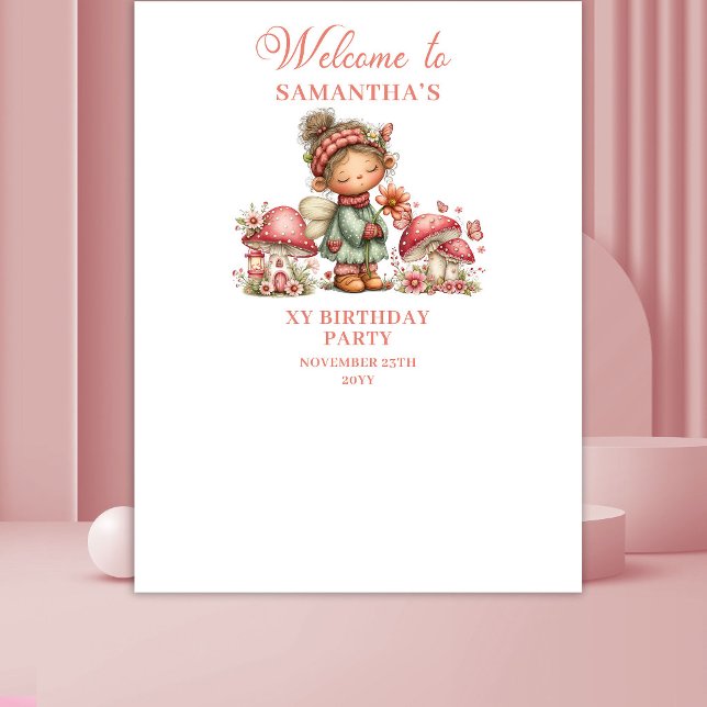 Tapiz Banderín de Cumpleaños Flores Rosadas Hada Dulce R (Sweet Fairy Blush Pink Flowers Birthday Banner)