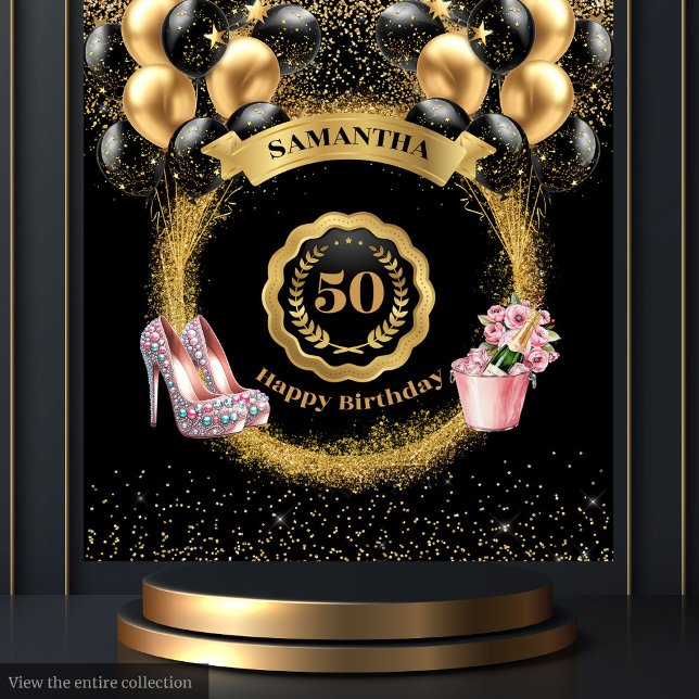 Tapiz Banner de 50 cumpleaños de Purpurina de oro de Rub (Blush High Heels Gold Glitter 50th Birthday Banner Tapestry)