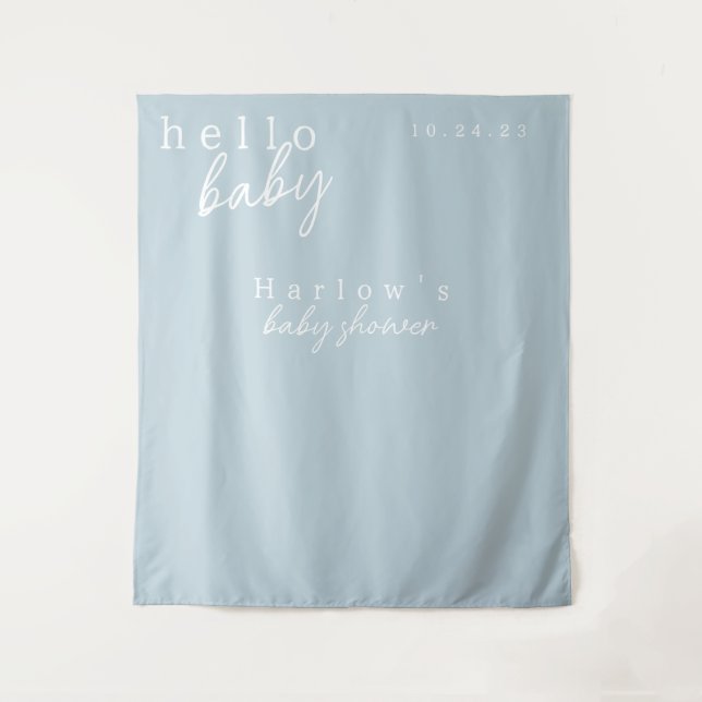 Tapiz Banner de Baby Shower moderno Blue Hello Baby (Anverso)