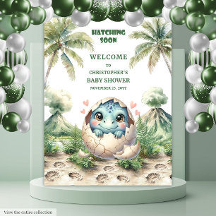 Tapiz Banner de Baby Shower que odia pronto dinosaurio a
