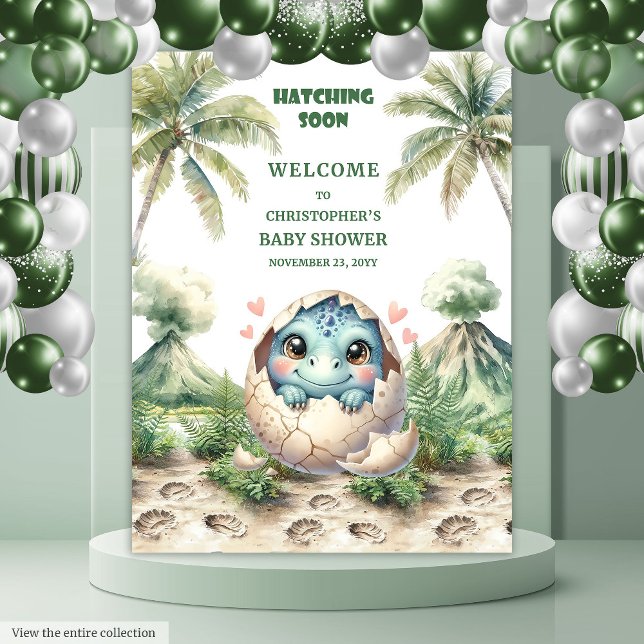 Tapiz Banner de Baby Shower que odia pronto dinosaurio a (Baby Shower Banner Hatching Soon Blue Dinosaur Tapestry)
