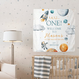 Tapiz Banner de bienvenida de cumpleaños de Space Explor