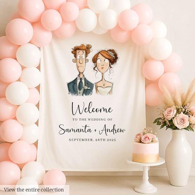 Tapiz Banner de Boda recién casada Quirky Bride Groom Wa (Newlywed Wedding Banner Quirky Bride Groom Waterco Tapestry)