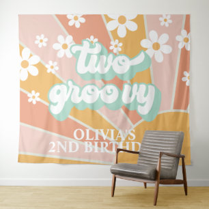 Tapiz Banner de cumpleaños Retro Sunshine Two Groovy Dai