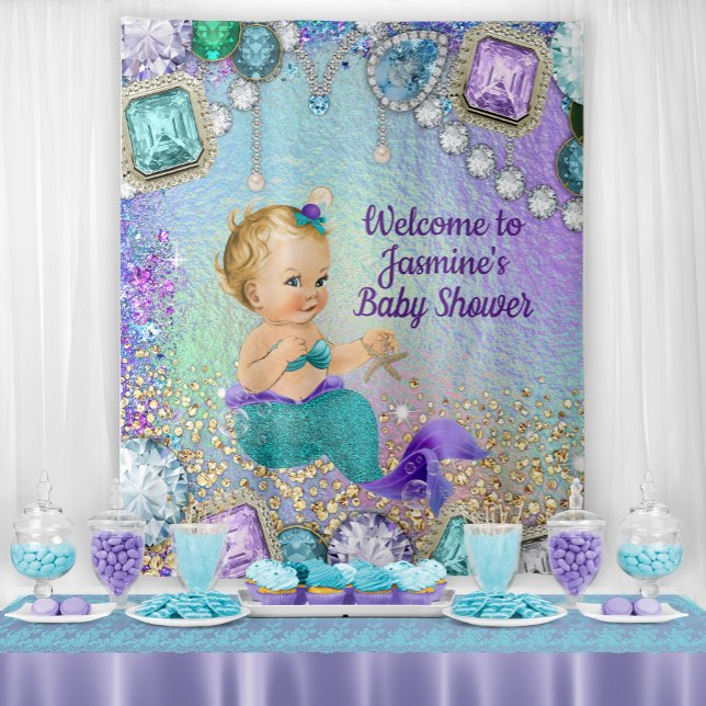 Tapiz Banner de fondo de Jewel Mermaid Baby Shower (Subido por el creador)