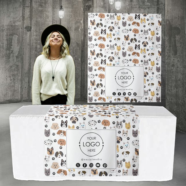 Tapiz Banner de gestión de carteles Logo de Social Media (Table Runner Banner Business Logo Social Media Dog Tapestry)