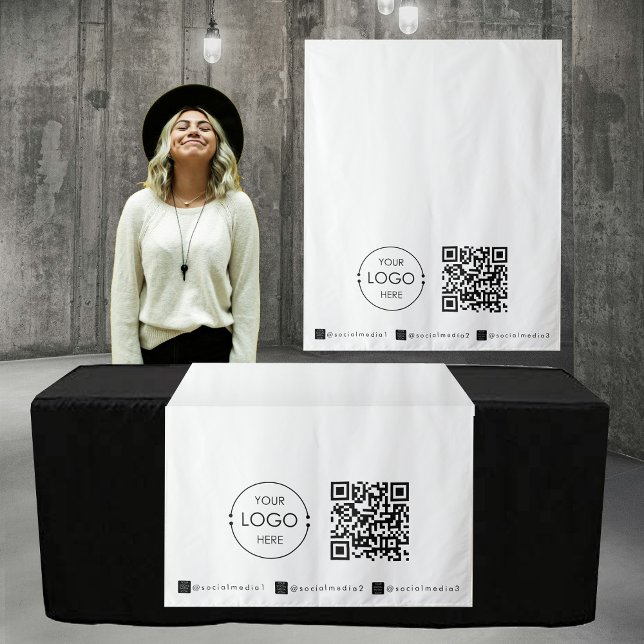 Tapiz Banner de la corredora de tablas de personalizado  (Custom Table Runner Banner White Business QR Code Tapestry)