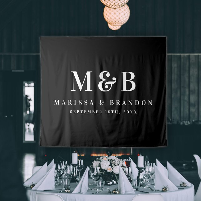 Tapiz Banner de las Iniciales del Monograma de la Pareja (Custom Couple Wedding Monogram Initials Banner Tapestry)