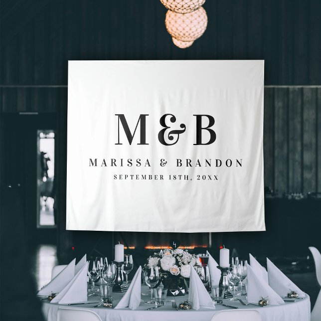 Tapiz Banner de las Iniciales del Monograma de la Pareja (Custom Couple Wedding Monogram Initials Banner Tapestry)
