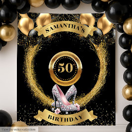 Tapiz Banner de moda de 50 cumpleaños Sparkle Silver Hig