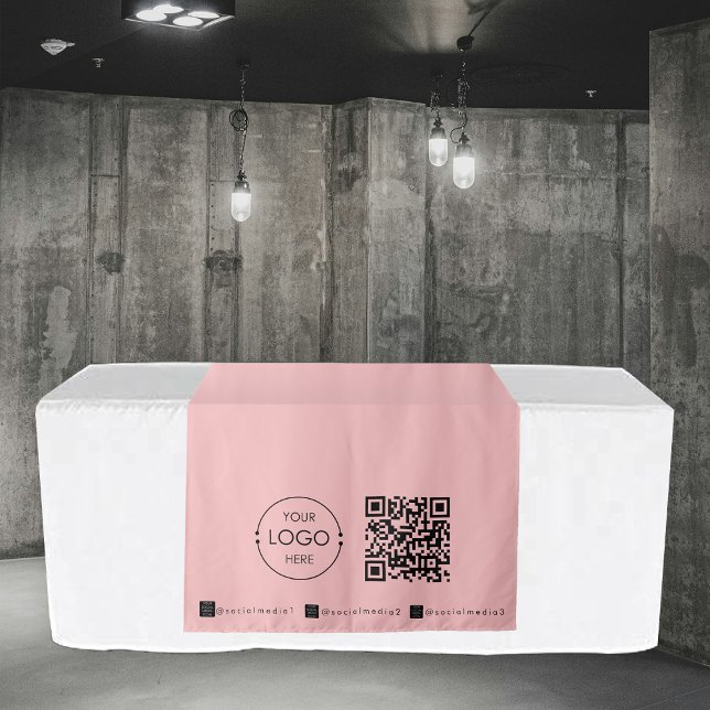 Tapiz Banner de personalizado de encabezado de tabla RQR (Custom Table Runner Banner Pink Business QR Code Tapestry)