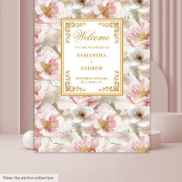 Tapiz Banner del Boda floral Boho Rubor Ivory Gold